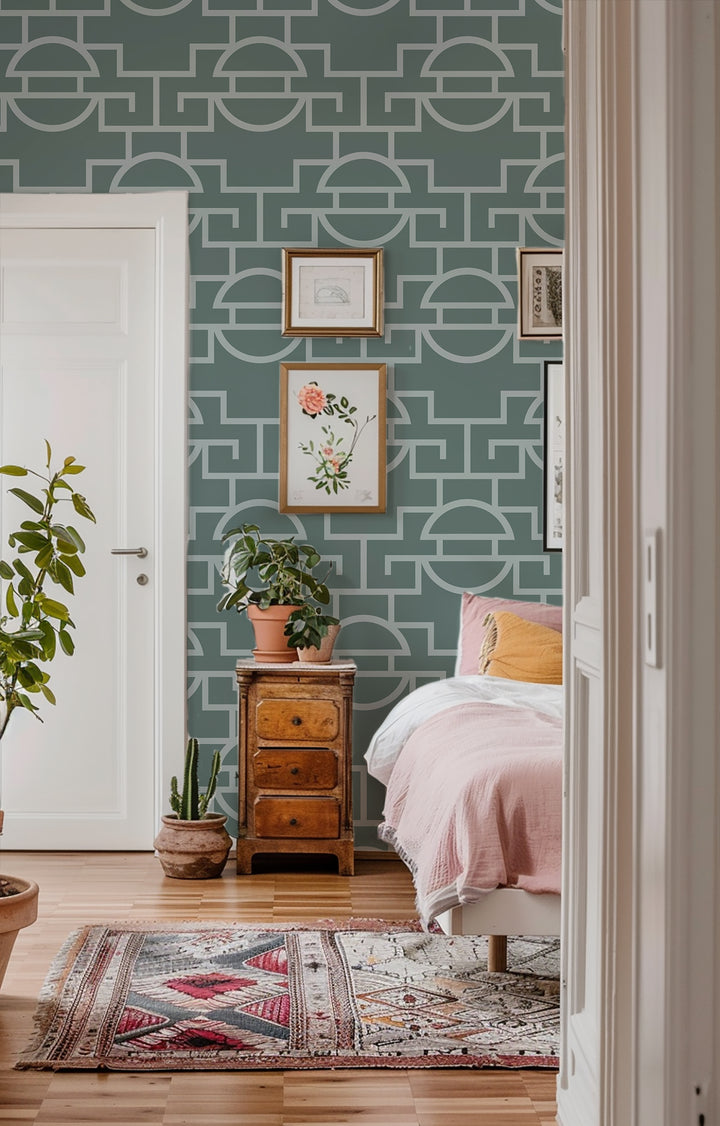 Vintage Lattice - Blue Jade Wallpaper