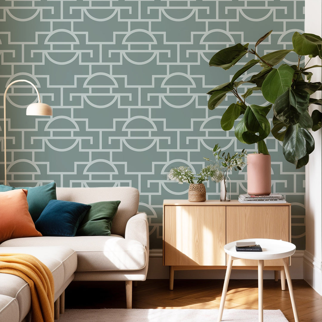 Vintage Lattice - Blue Jade Wallpaper