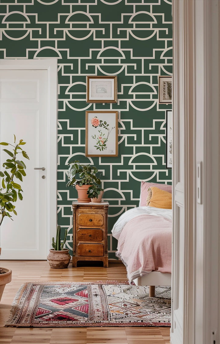 Vintage Lattice - Evergreen Wallpaper