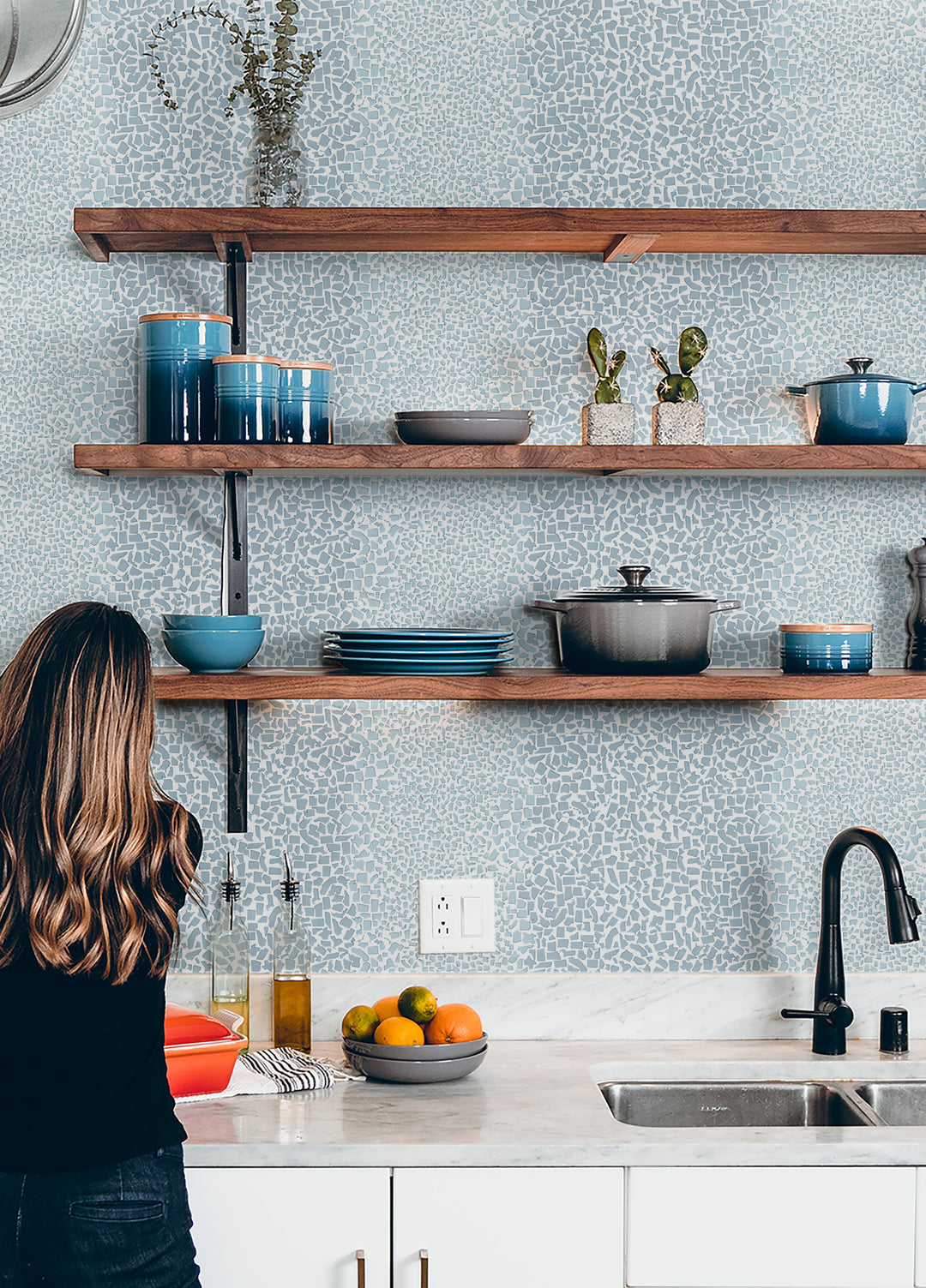 Fifty States Shagreen - Powder Blue Wallpaper by Honey + Hank