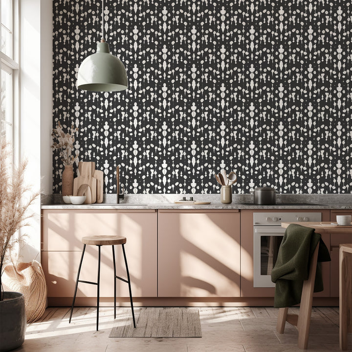 Abstract Ink - White On Black Wallpaper by Bohemian Bungalow