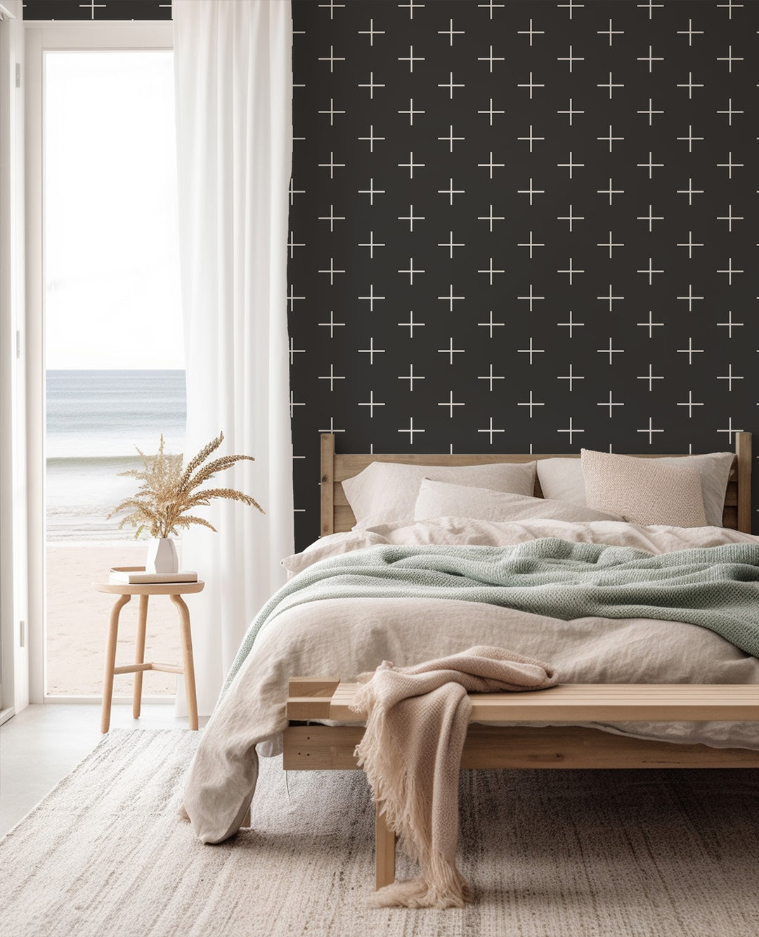 Addition Large - Jet Black Reverse Geometric Wallpaper by Mrs. Paranjape