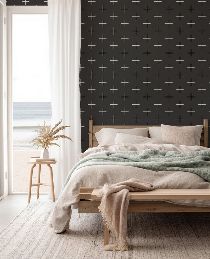 Addition Large - Jet Black Reverse Geometric Wallpaper by Mrs. Paranjape