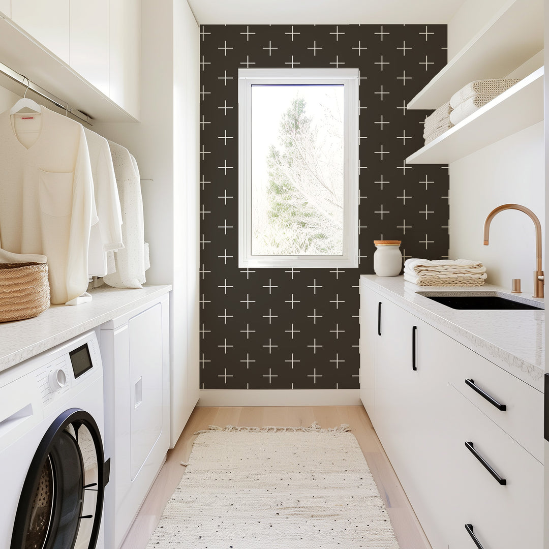 Addition Large - Jet Black Reverse Geometric Wallpaper by Mrs. Paranjape