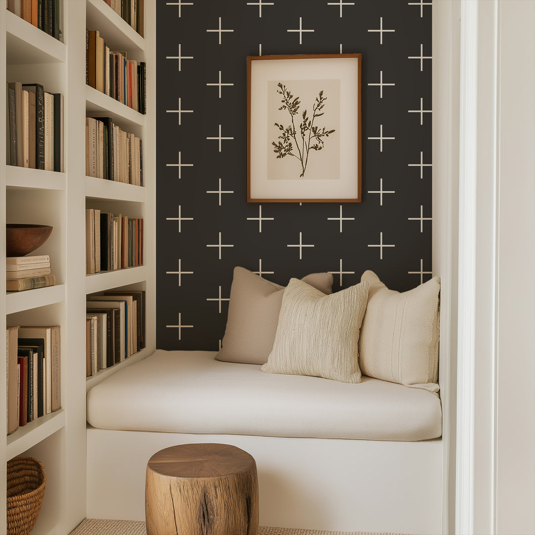 Addition Large - Jet Black Reverse Geometric Wallpaper by Mrs. Paranjape