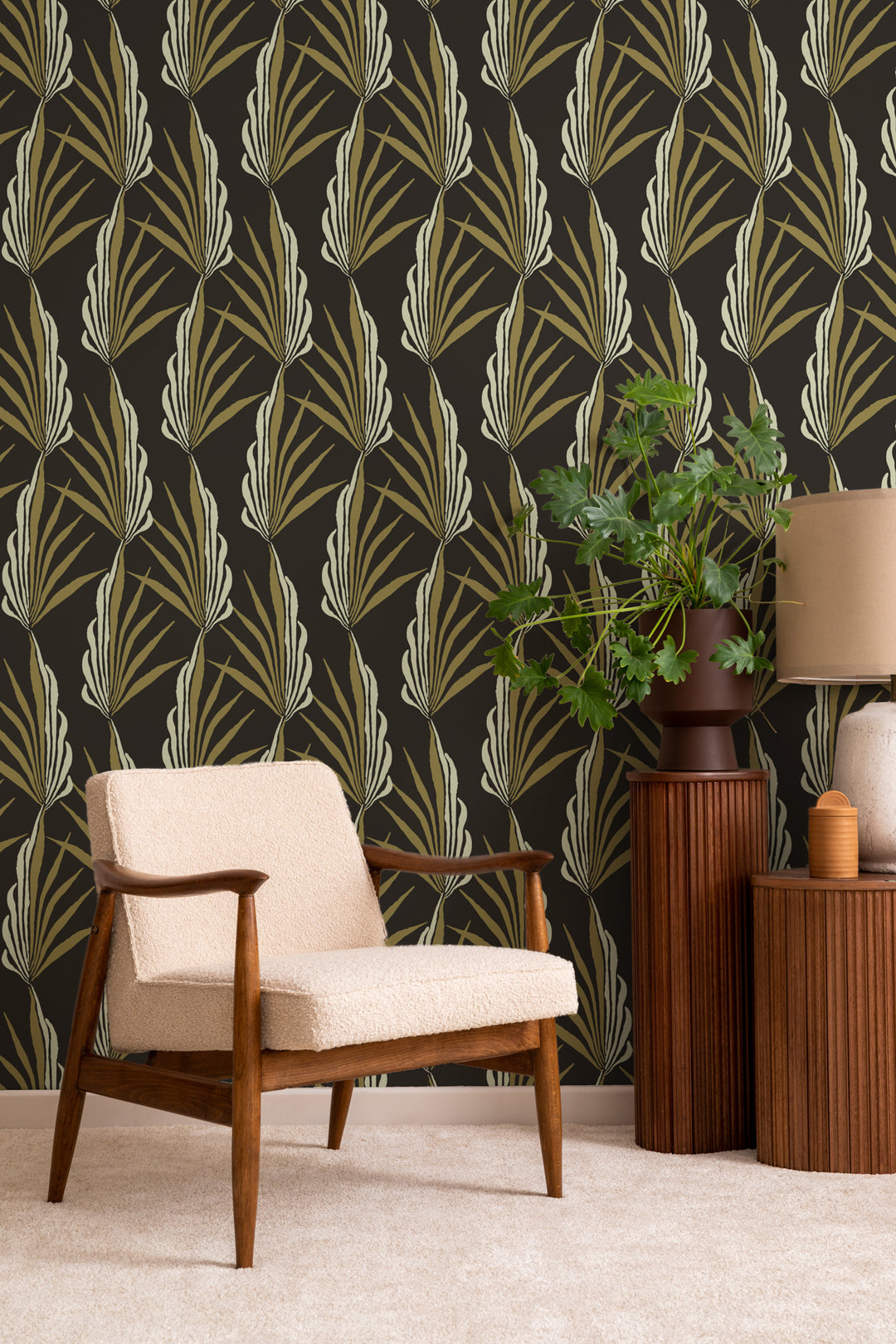 Areca Palm - Golden Black Wallpaper