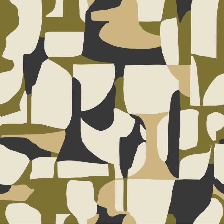 Abstract Attraction - Olive Charcoal Wallpaper by Blessed Little Bungalow