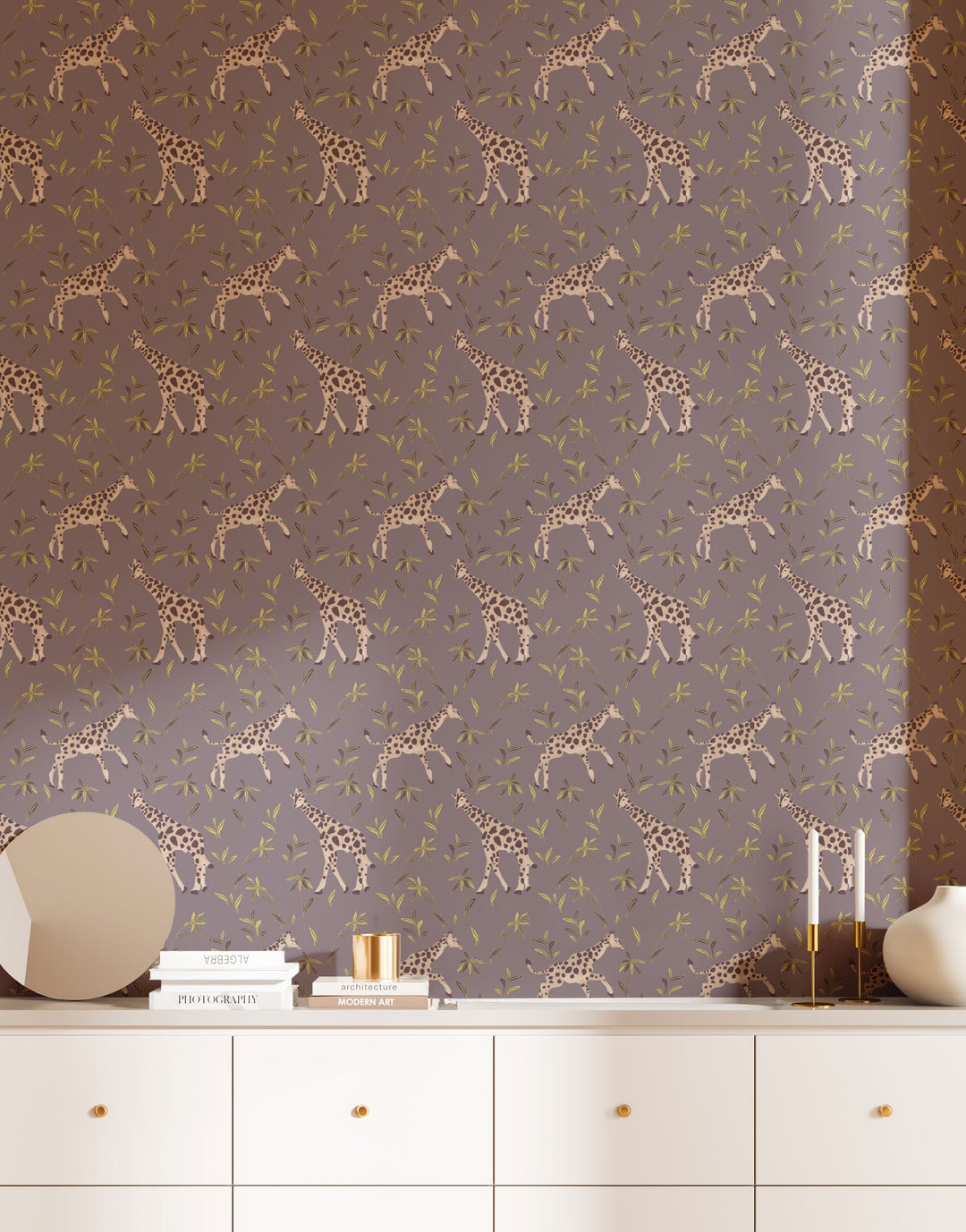 Gentle Giraffe - Grape Chartreuse Wallpaper by Blessed Little Bungalow