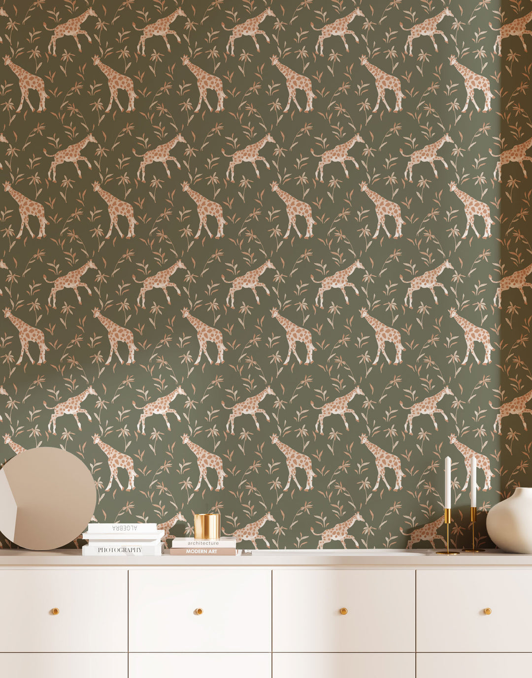 Gentle Giraffe - Olive Clay Wallpaper by Blessed Little Bungalow