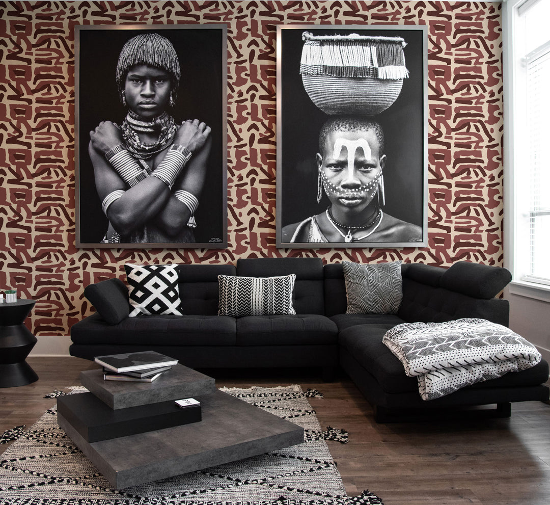 Tribal Traditions - Merlot Taupe Wallpaper by Blessed Little Bungalow