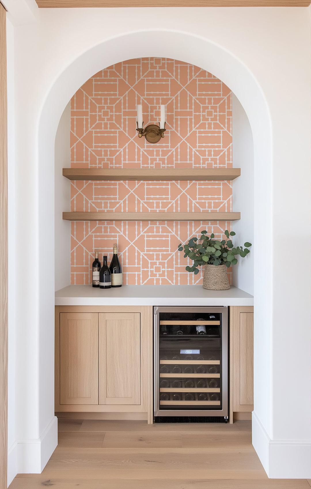 Bamboo Trellis - Coral Wallpaper by The Blush Label