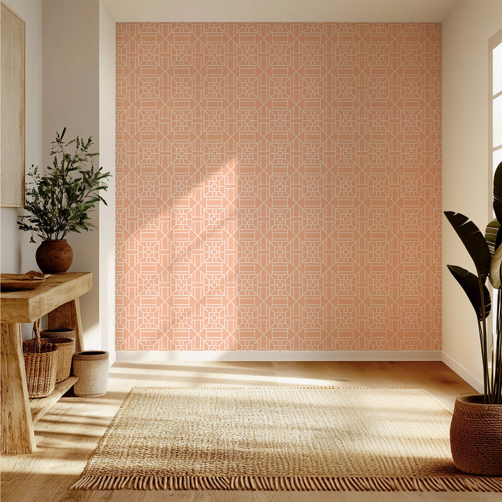 Bamboo Trellis - Coral Wallpaper by The Blush Label
