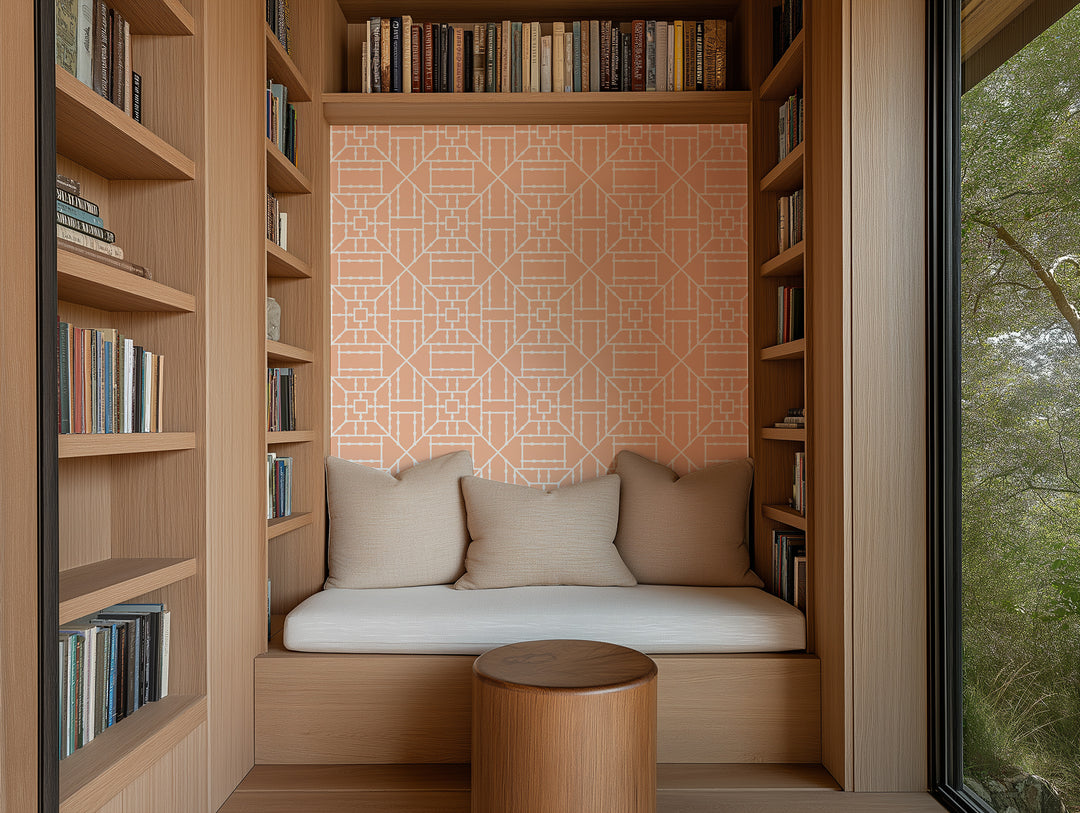 Bamboo Trellis - Coral Wallpaper by The Blush Label