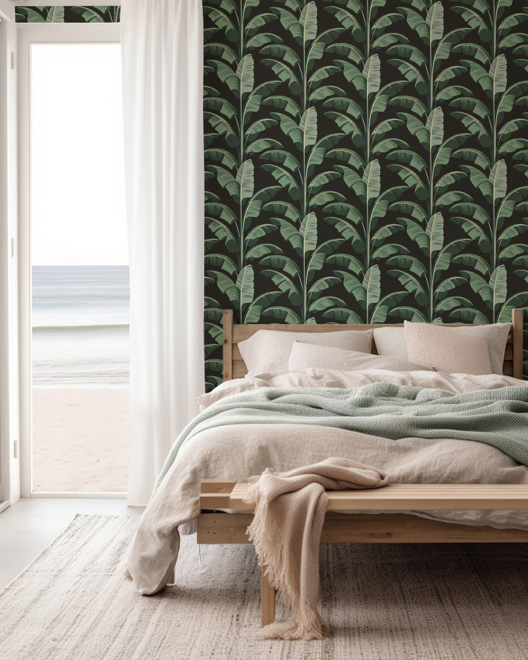 Banana Leaf - Black Green Wallpaper