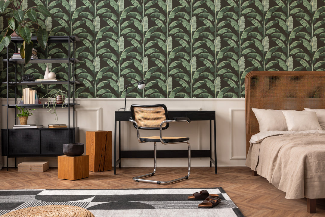 Banana Leaf - Black Green Wallpaper