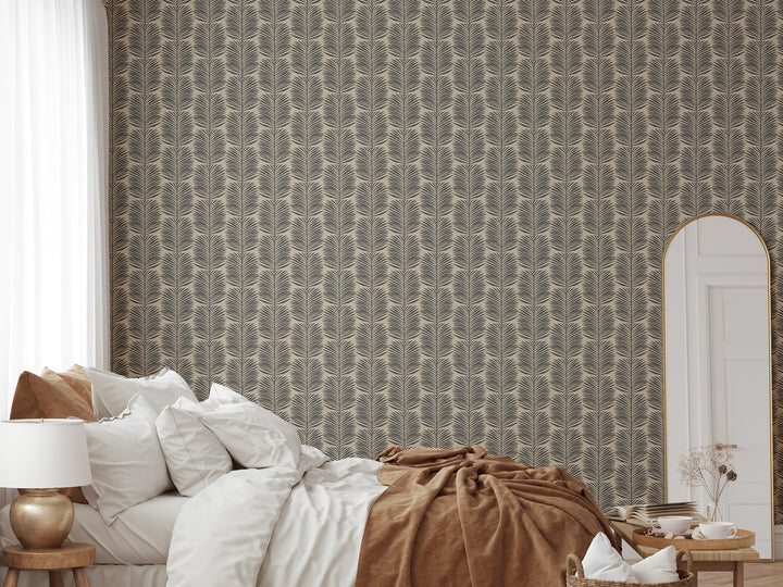 Betty White Palm Leaves - Camel Floral Wallpaper