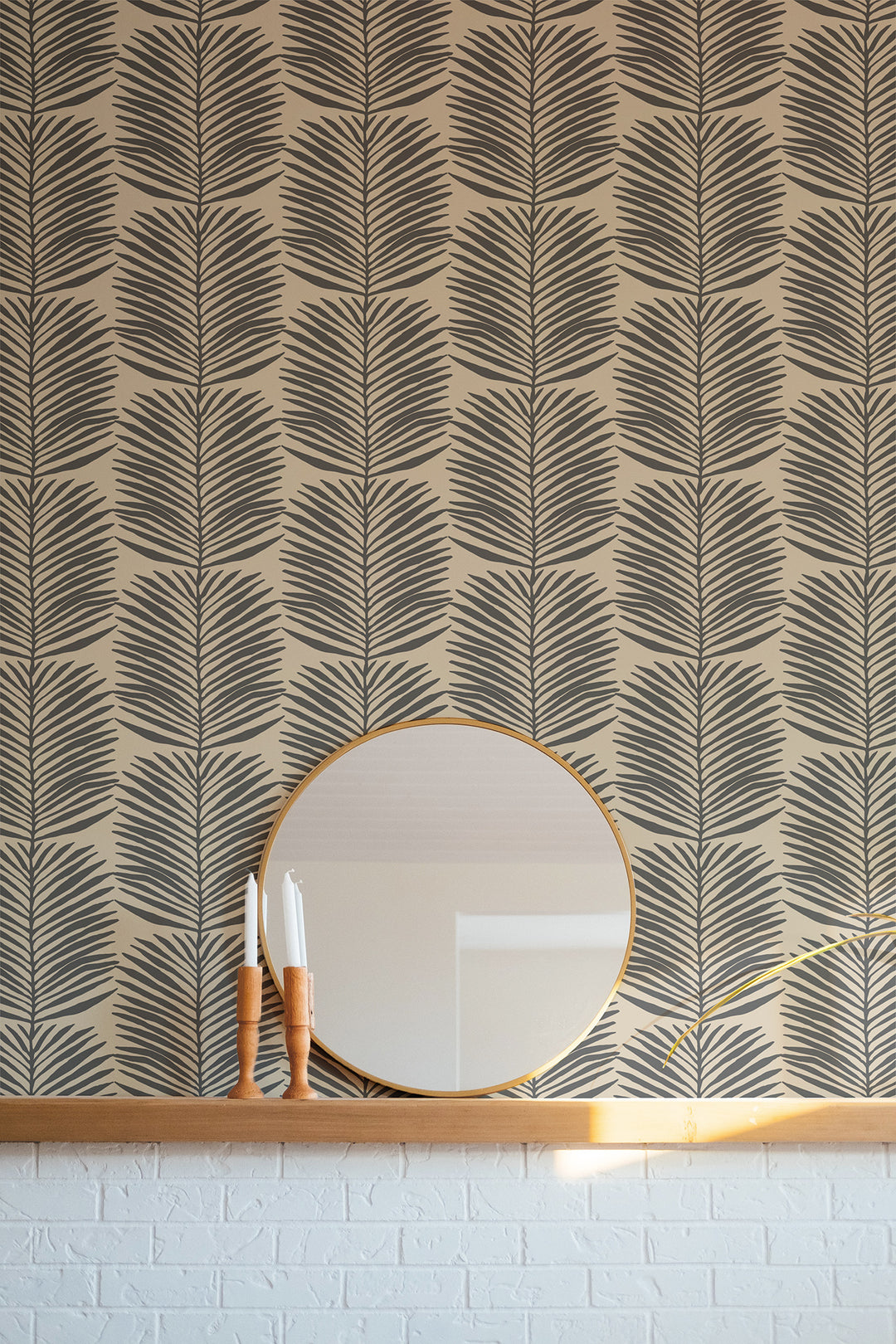 Betty White Palm Leaves - Camel Floral Wallpaper