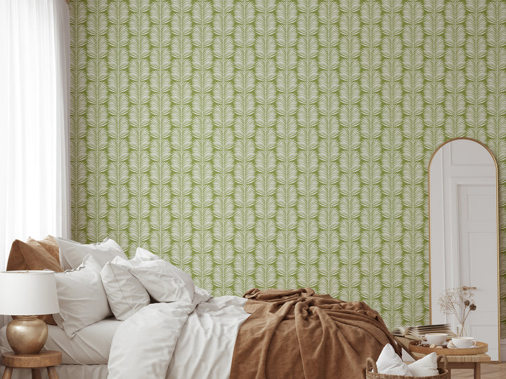 Betty White Palm Leaves - Island Green Floral Wallpaper