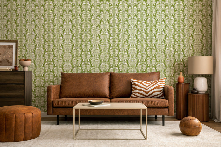 Betty White Palm Leaves - Island Green Floral Wallpaper