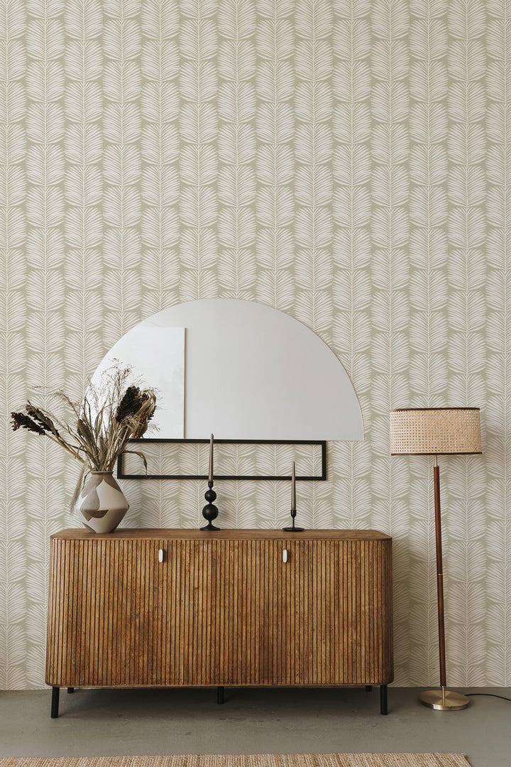 Betty White Palm Leaves - Seagrass Floral Wallpaper