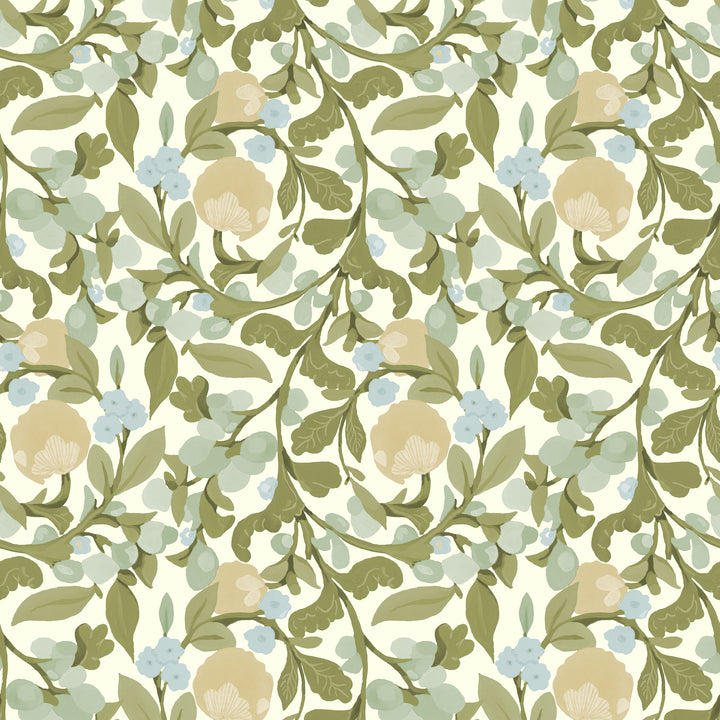 Budding Grove - Vintage Linen Floral Wallpaper