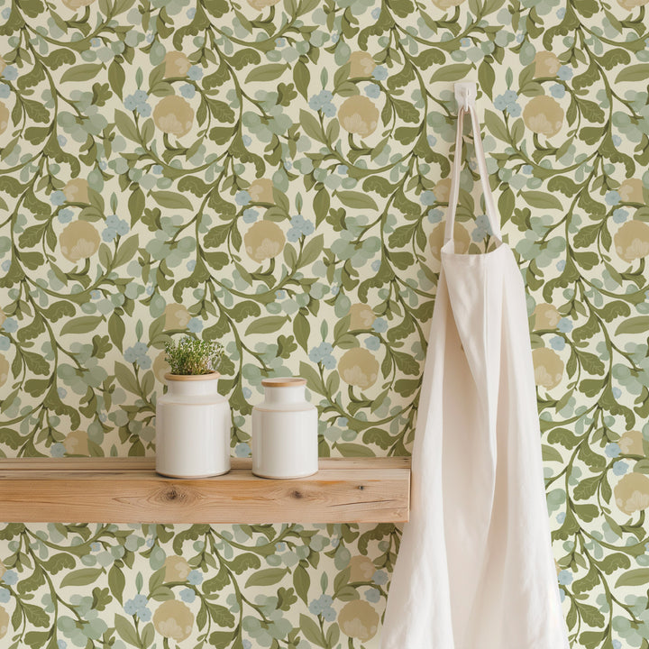 Budding Grove - Vintage Linen Floral Wallpaper