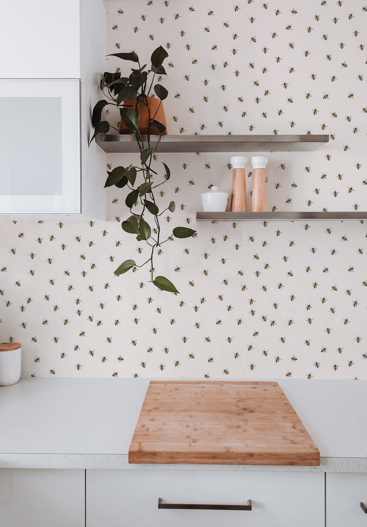 Bee - Cream Wallpaper by Cara's Garden