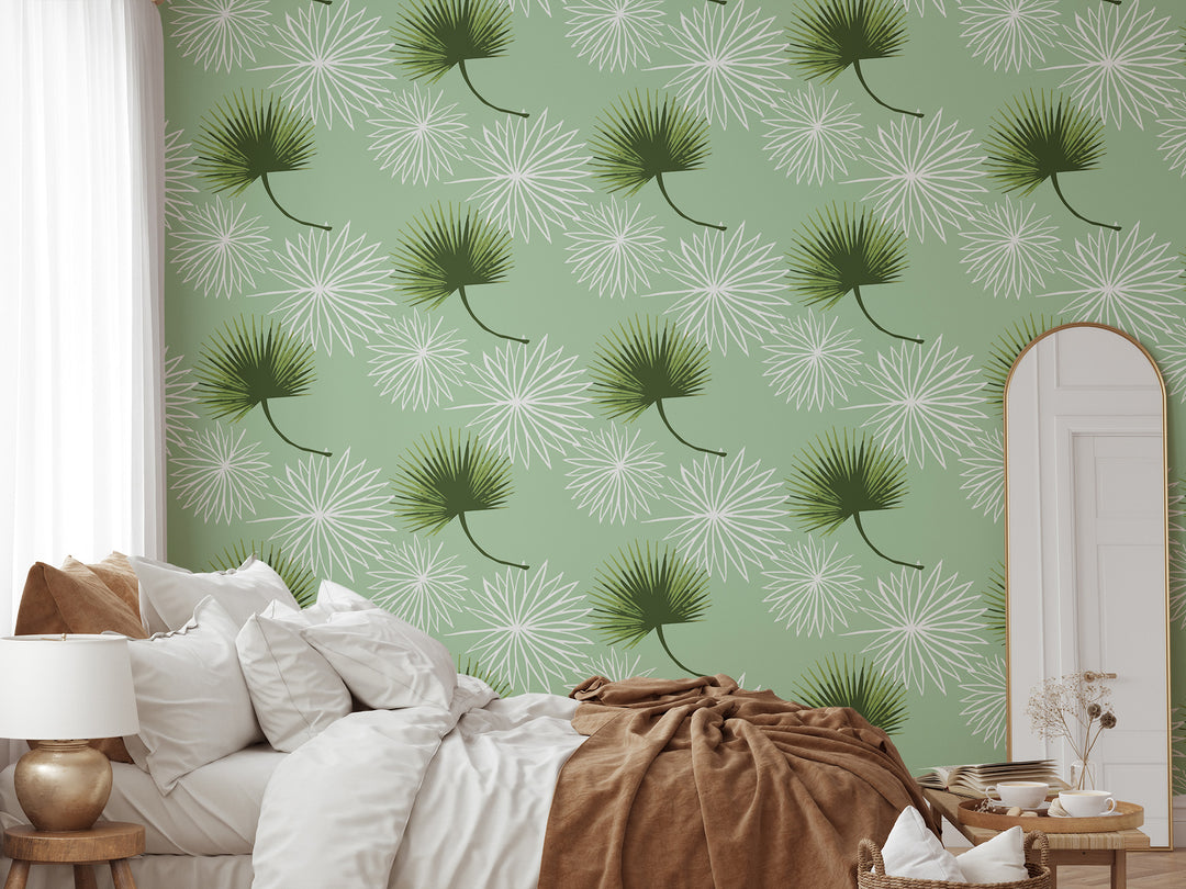 Cabbage Palm - Green Floral Wallpaper by Bohemian Bungalow