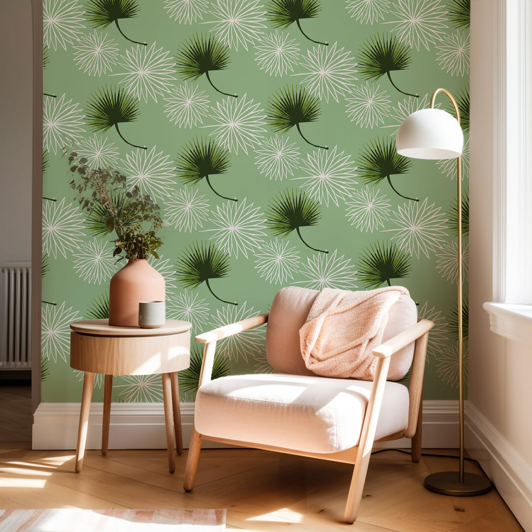Cabbage Palm - Green Floral Wallpaper by Bohemian Bungalow
