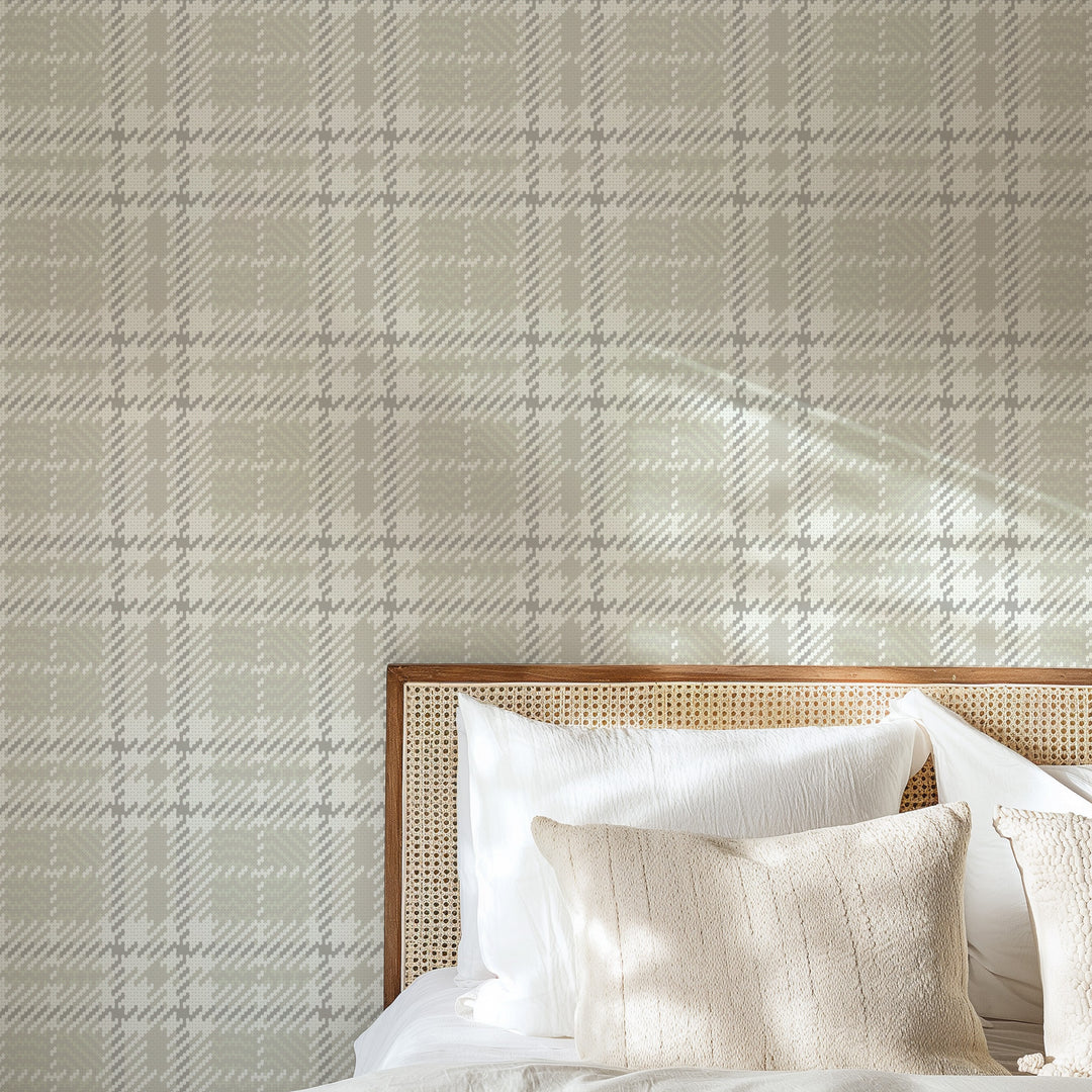 Clark Plaid - Berteau Beige Wallpaper