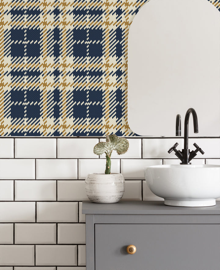 Clark Plaid - Navy Gold Coast Wallpaper