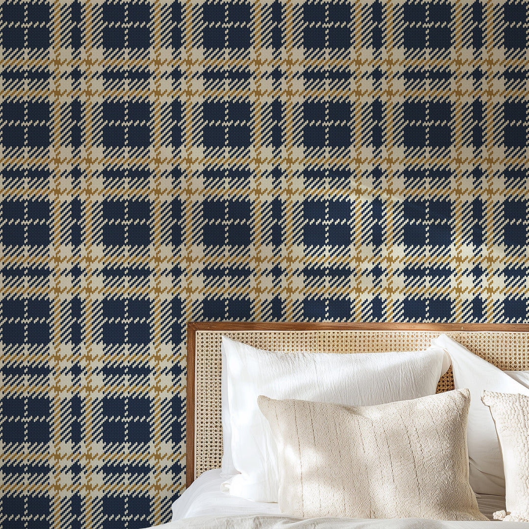 Clark Plaid - Navy Gold Coast Wallpaper