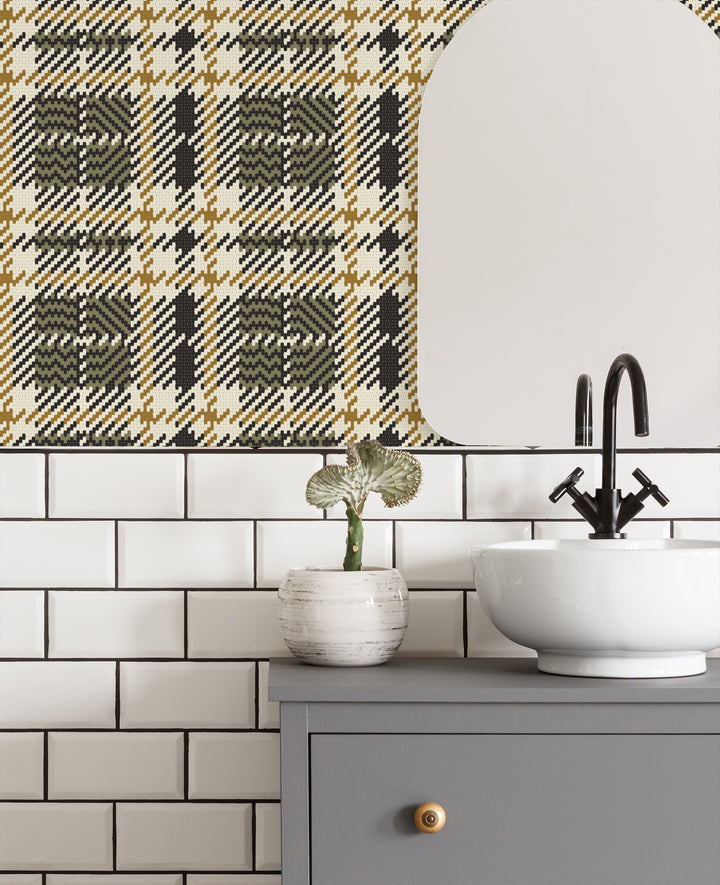 Clark Plaid - Wood Lawn Green Wallpaper