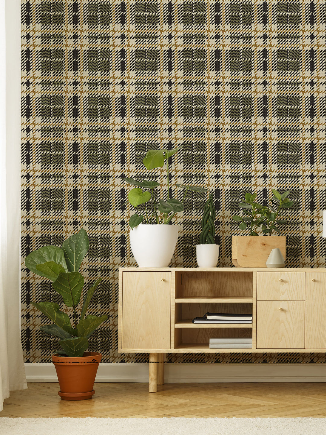 Clark Plaid - Wood Lawn Green Wallpaper