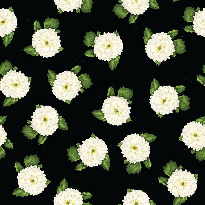 Dahlia - Black Floral Wallpaper by Cara's Garden