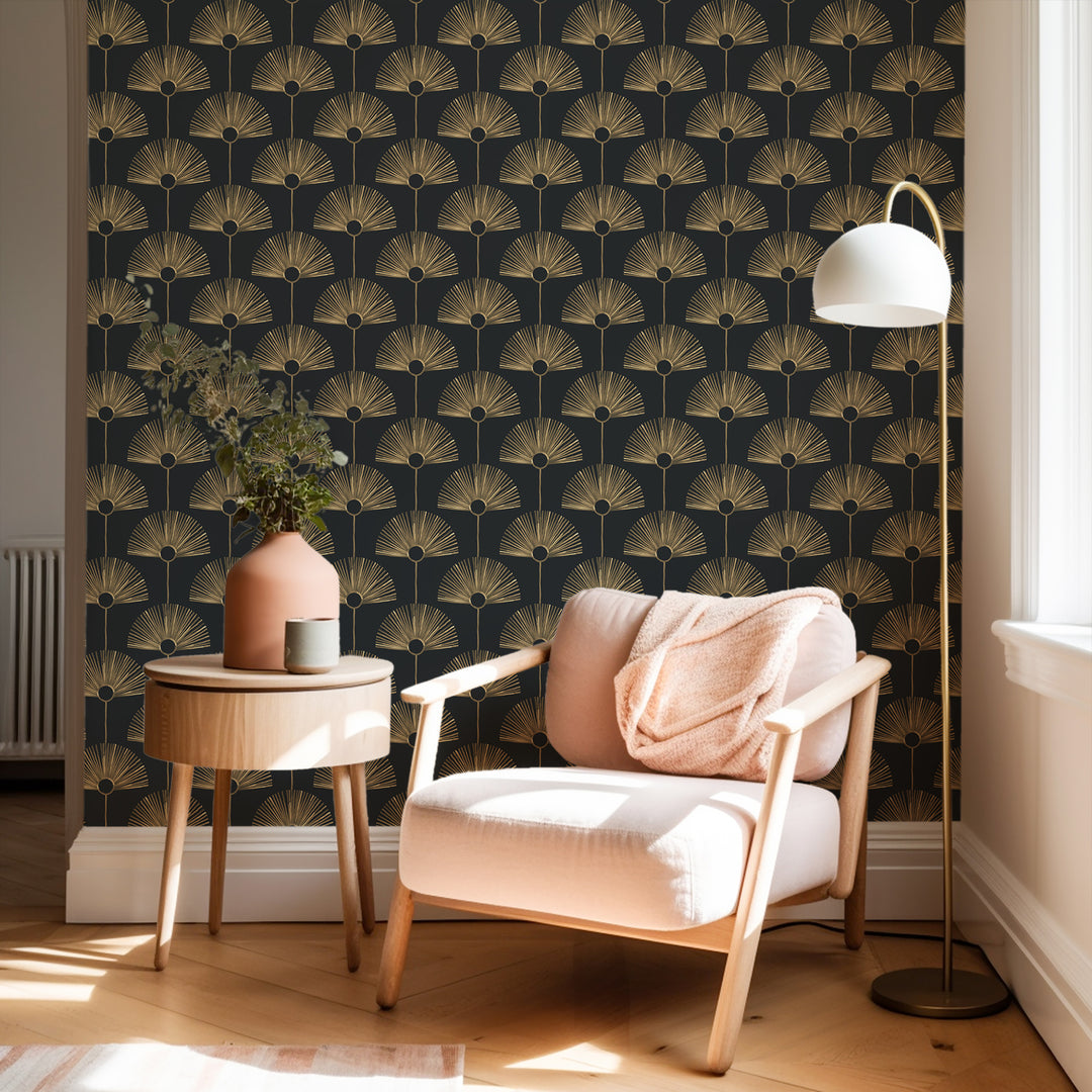 Deco Fan - Black Gold Wallpaper by Bohemian Bungalow