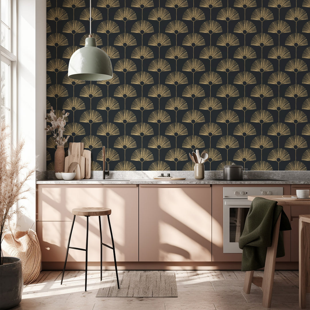 Deco Fan - Black Gold Wallpaper by Bohemian Bungalow