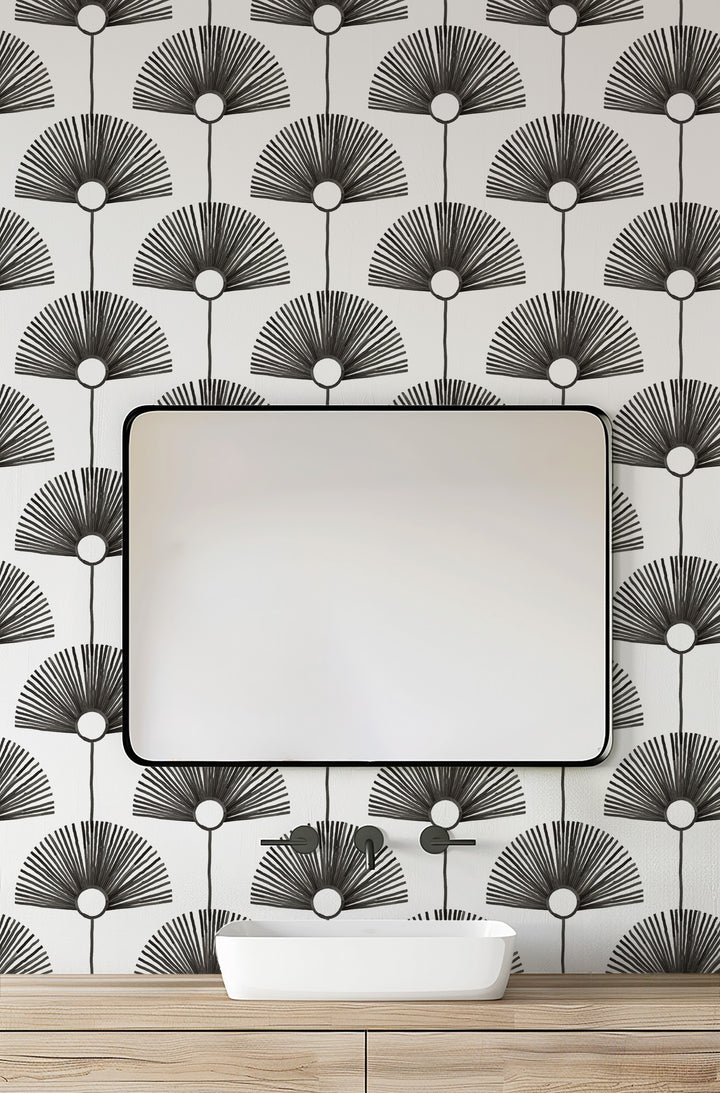 Deco Fan - Calligraphy Black Wallpaper by Bohemian Bungalow