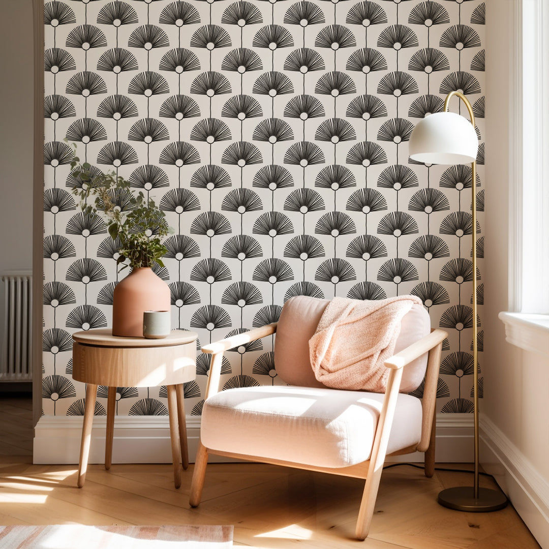 Deco Fan - Calligraphy Black Wallpaper by Bohemian Bungalow