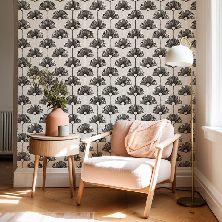 Deco Fan - Calligraphy Black Wallpaper by Bohemian Bungalow