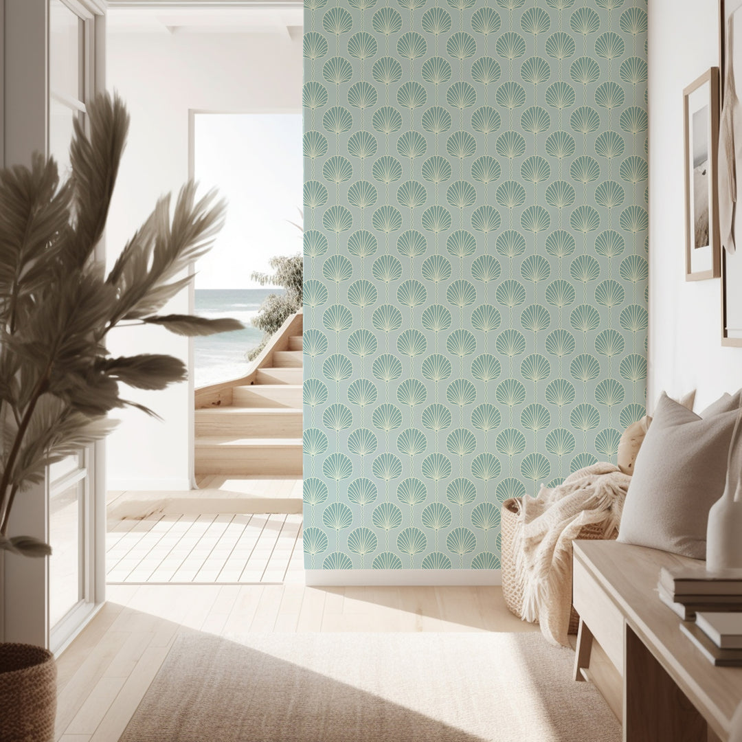 Deco Lily - Light Blue and Teal Wallpaper