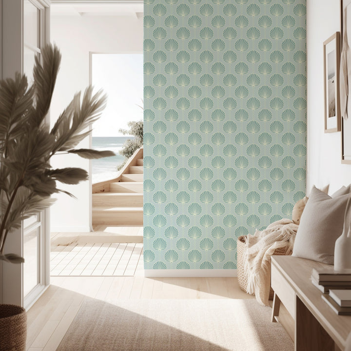 Deco Lily - Light Blue and Teal Wallpaper