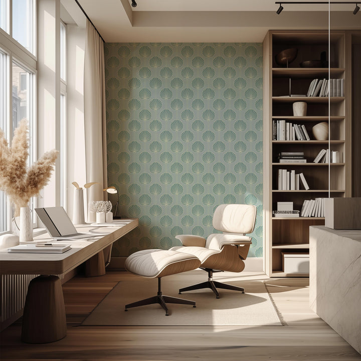 Deco Lily - Light Blue and Teal Wallpaper