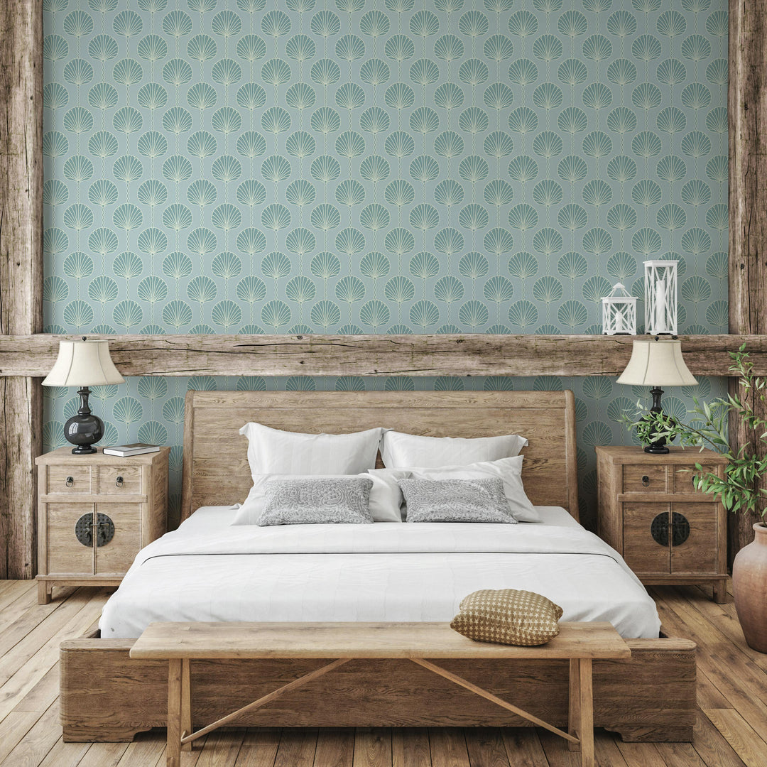 Deco Lily - Light Blue and Teal Wallpaper
