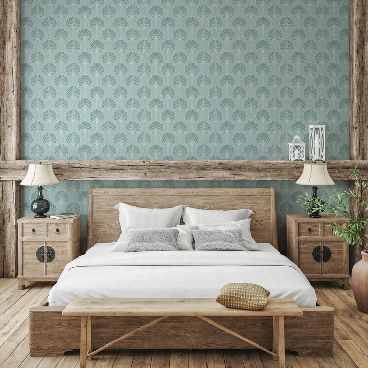 Deco Lily - Light Blue and Teal Wallpaper