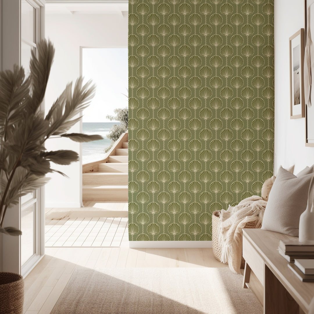 Deco Lily - Olive Wallpaper