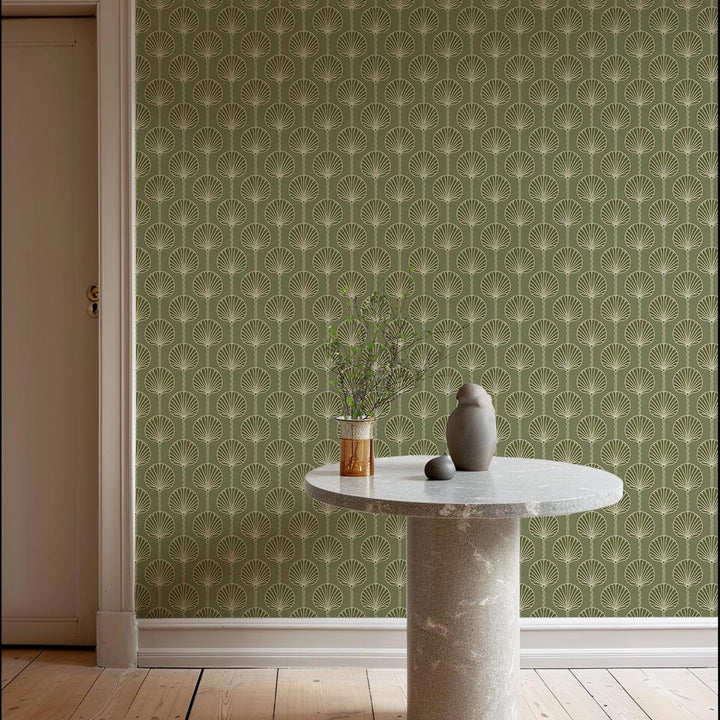 Deco Lily - Olive Wallpaper