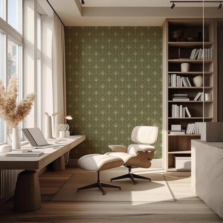 Deco Lily - Olive Wallpaper