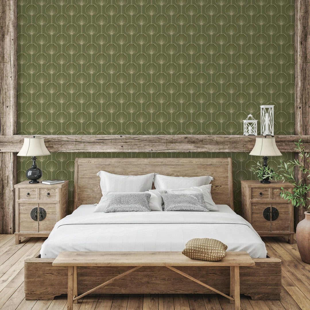 Deco Lily - Olive Wallpaper