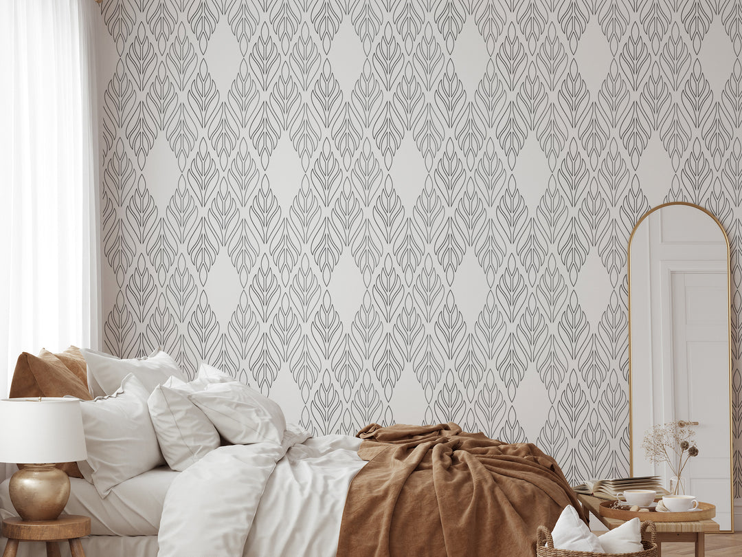 Deco Palm - Black Floral Wallpaper by Bohemian Bungalow